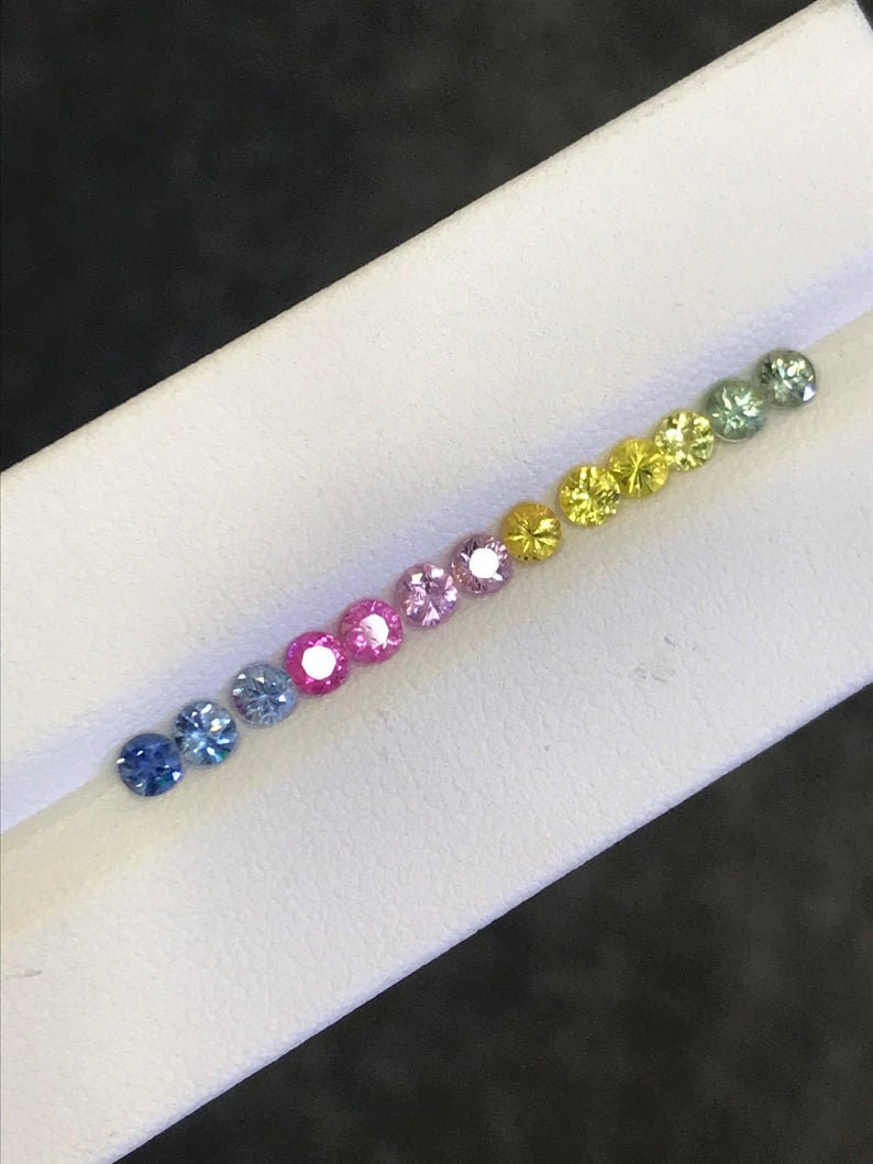 3.2mm rainbow sapphire round ring set, photo 4