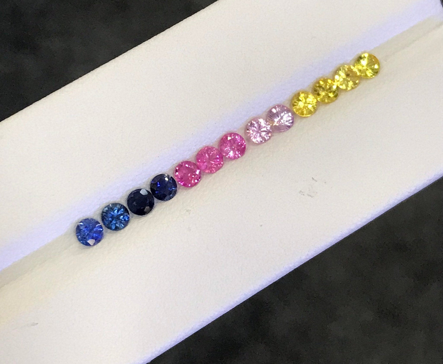 3.2mm Rainbow Multi Sapphires Rounds Beautiful Colors Diamond cut 13 Stones 1 Ring set