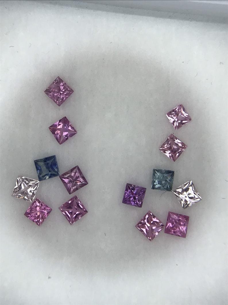 2.3mm fancy sapphire princess earring set, photo 3