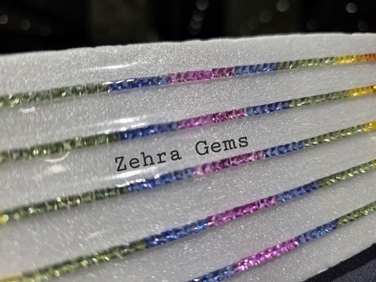 2.3mm Princess Cut Rainbow Sapphire Tennis Bracelet Set – Vibrant Multi-Color Sapphires, Elegant Design