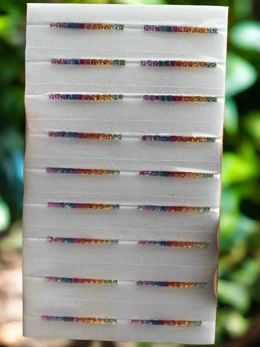 "2.3mm Rainbow Sapphire Princess Cut Loose Stone Ring Set"