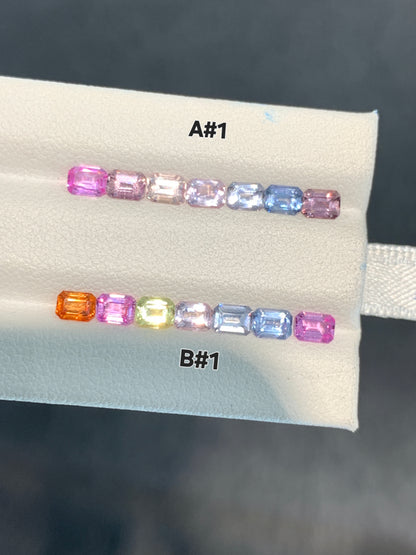 Natural pastel sapphire emerald cut calibrated set 4x3mm 7 pieces for ring - unheated African sapphire