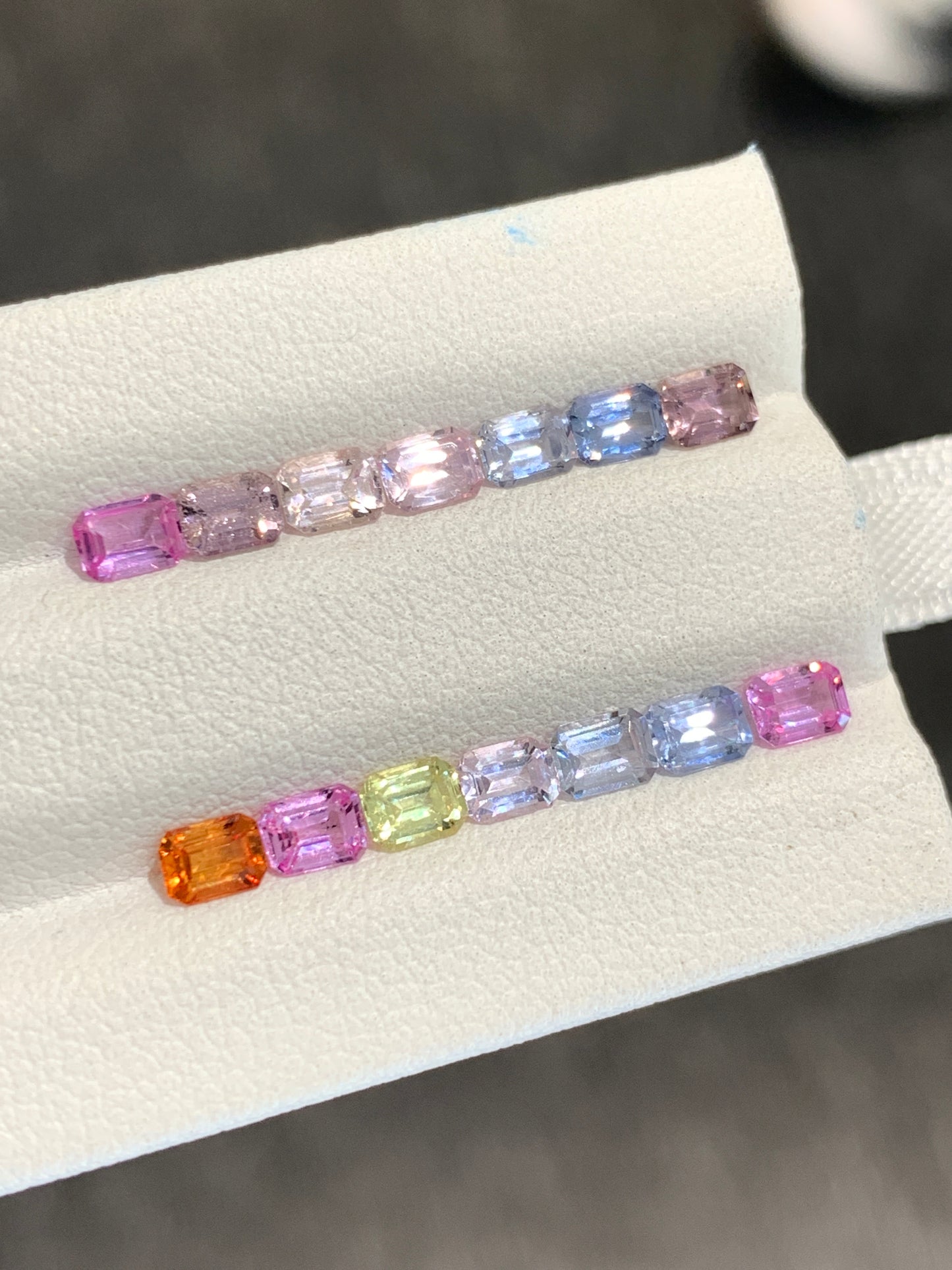 Natural Pastel Sapphire Emerald Cut Calibrated Set | 4x3mm 7 Pieces Matched Layout for Ring | Unheated African Sapphire | Wholesale Jewelry Making