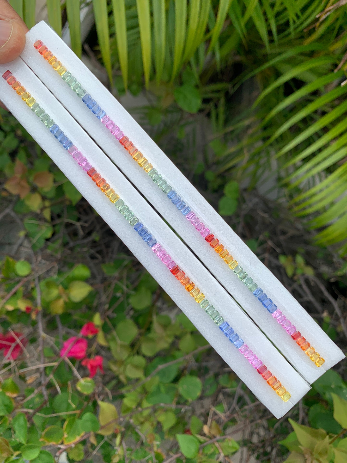 Natural rainbow sapphire emerald cut loose gemstones 4x3mm for tennis bracelet 60 pieces