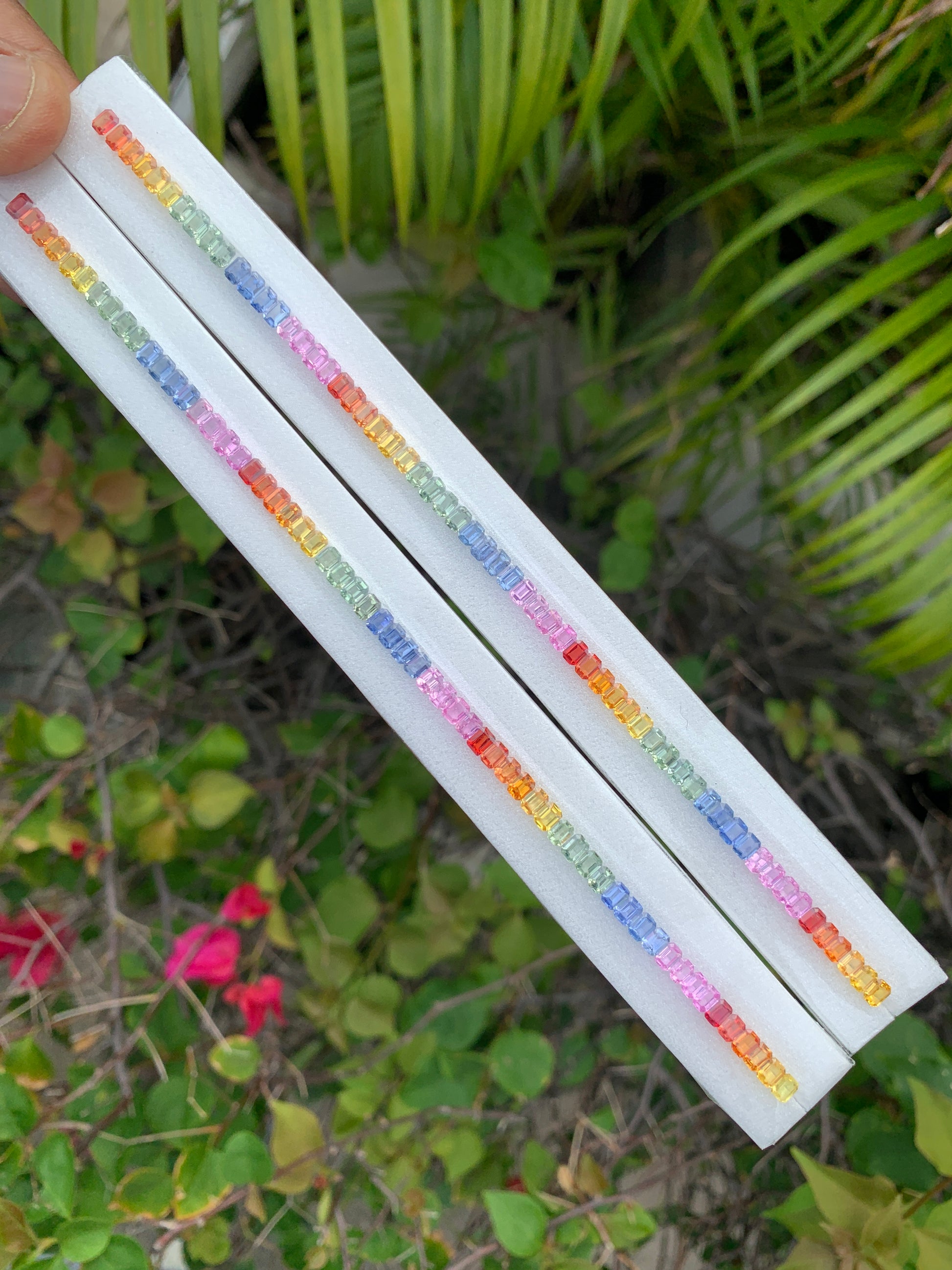 Natural rainbow sapphire emerald cut loose gemstones 4x3mm for tennis bracelet 60 pieces