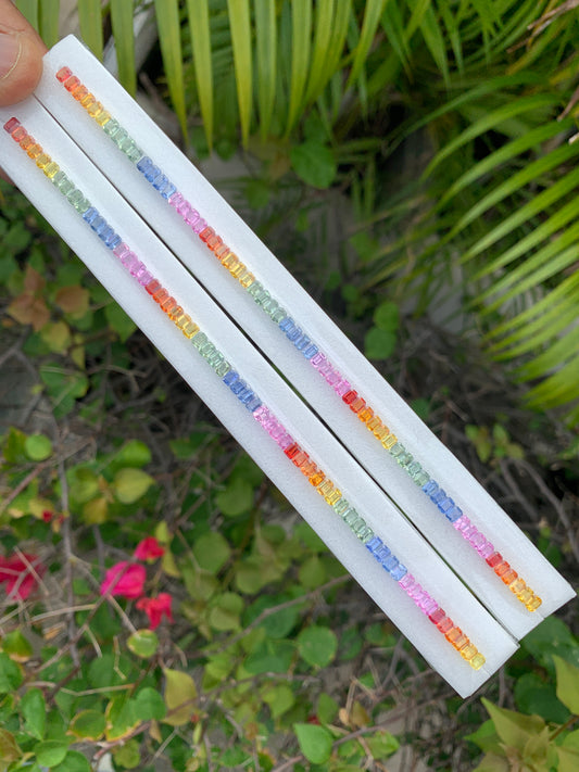 Natural rainbow sapphire emerald cut loose gemstones 4x3mm for tennis bracelet 60 pieces