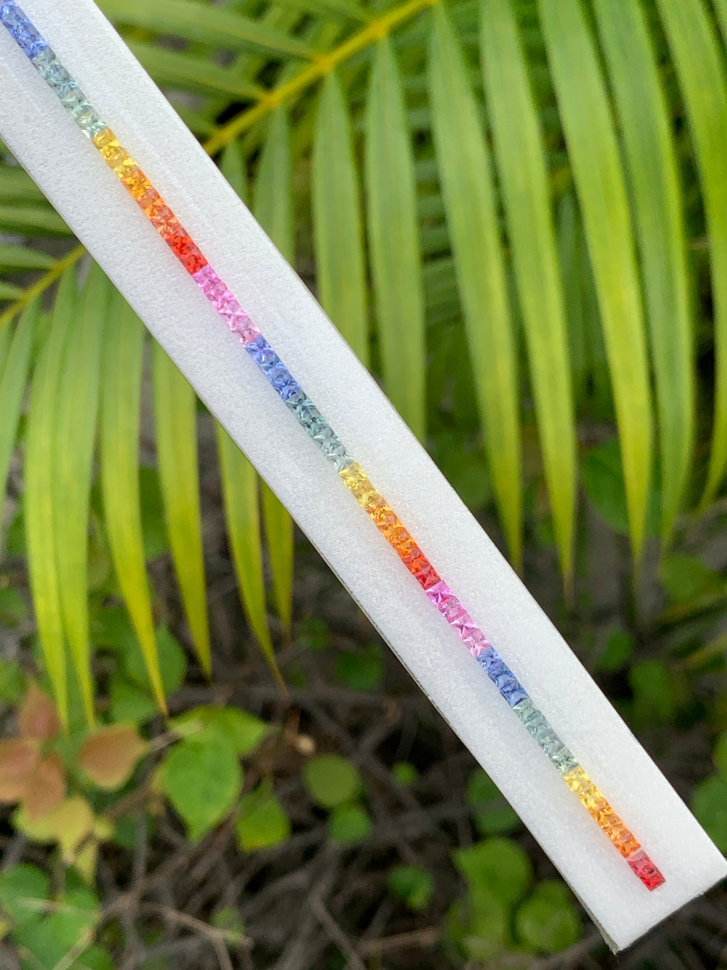 Calibrated rainbow sapphire strand square princess cut for bracelet making