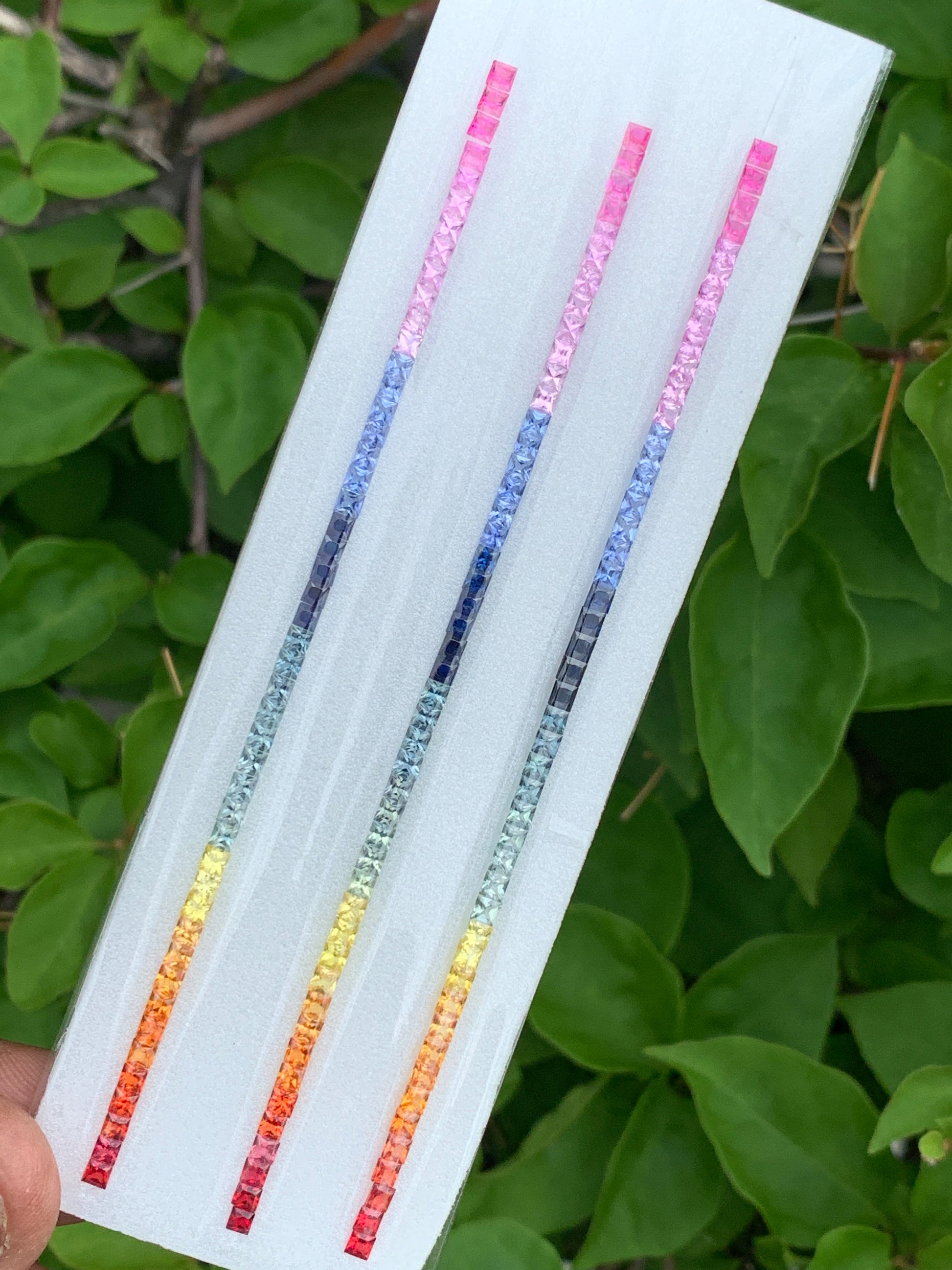 Calibrated rainbow sapphire strand for custom tennis bracelet making