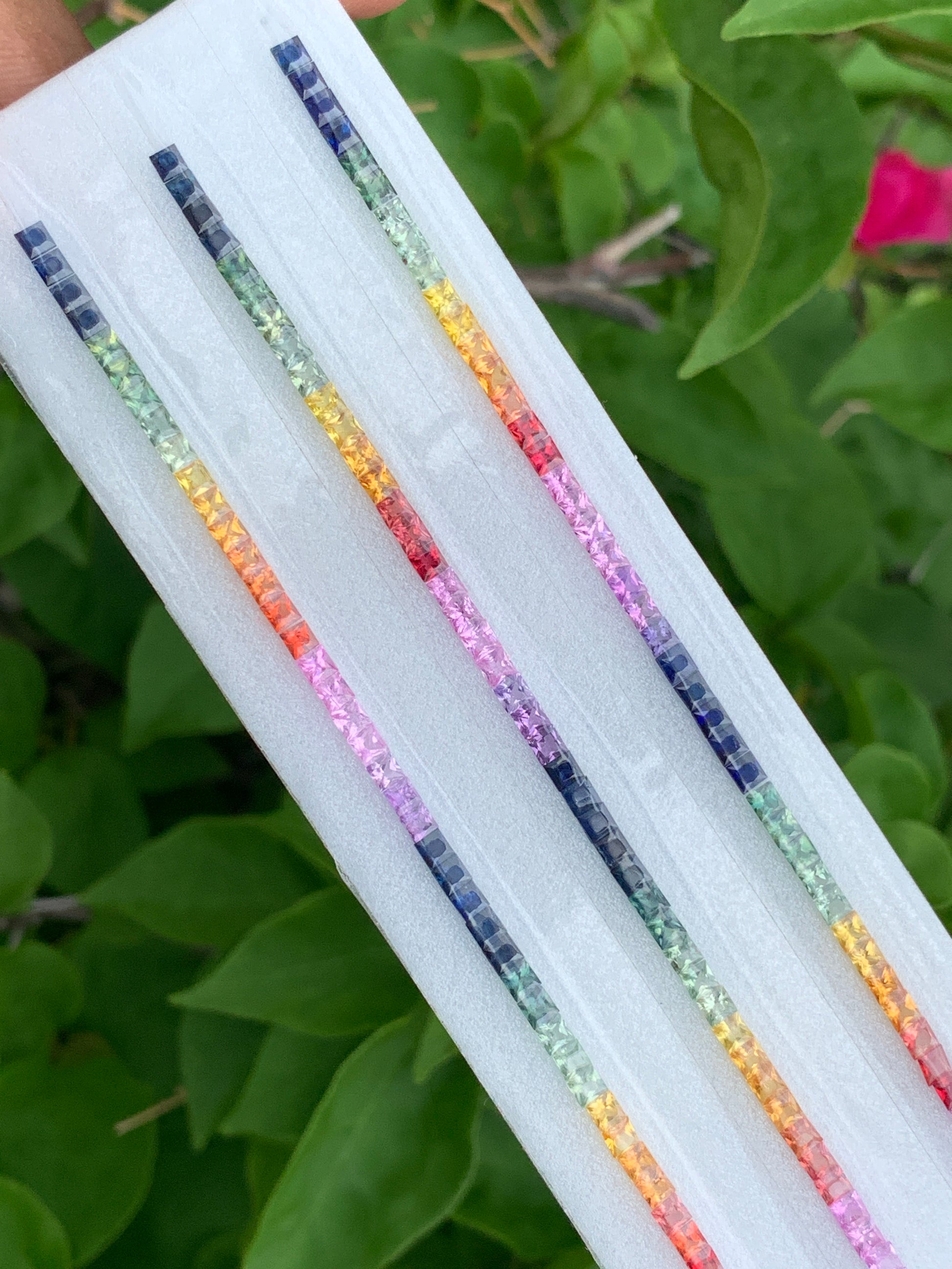 Natural rainbow sapphire tennis bracelet line 2.8mm square princess cut Africa
