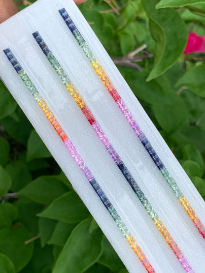 Natural rainbow sapphire tennis bracelet line 2.8mm square princess cut Africa