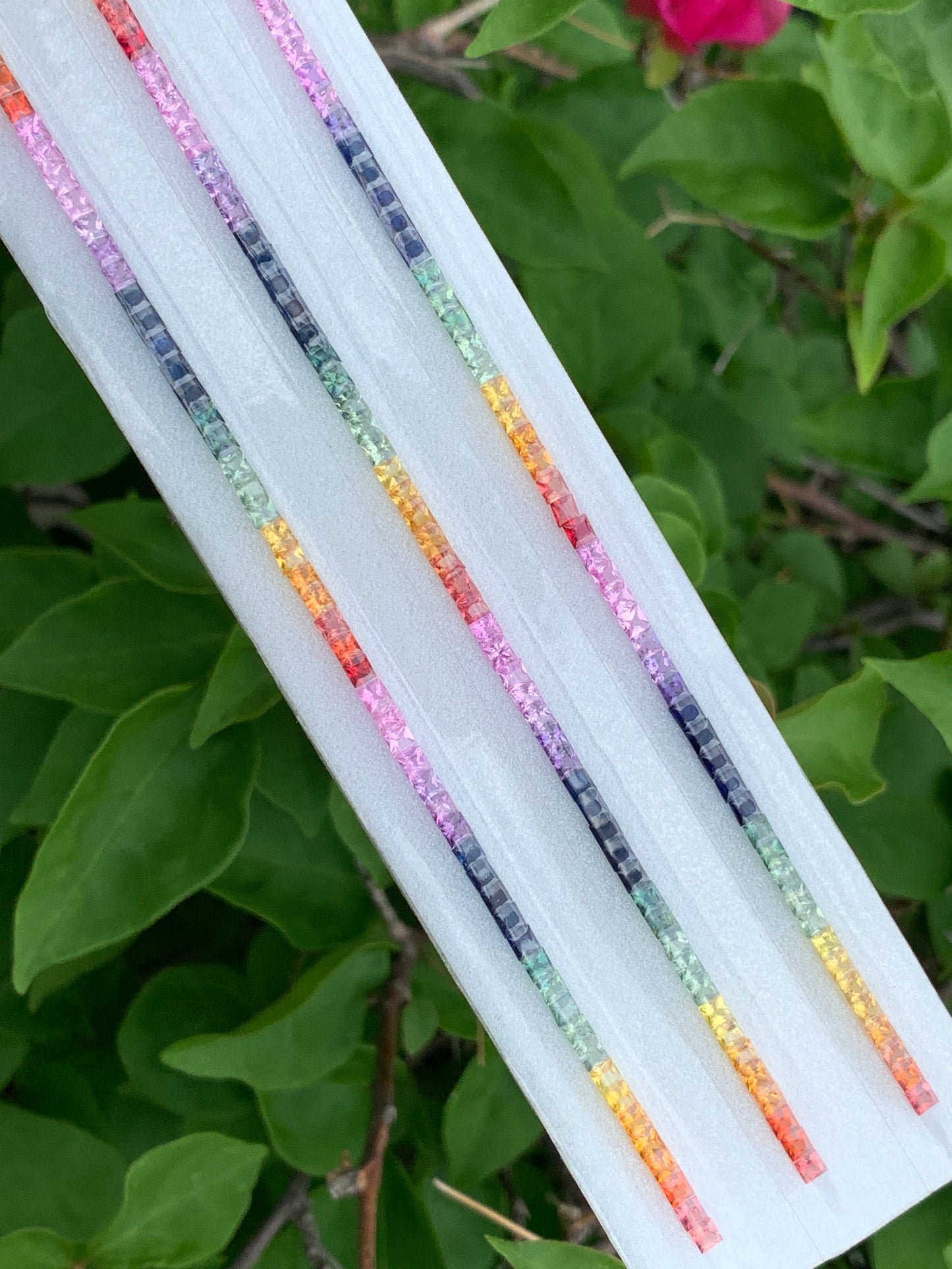 Rainbow sapphire tennis bracelet 7 inch line multi color heated sapphires