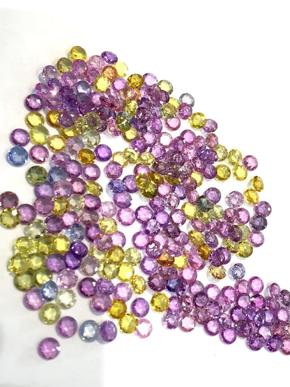 Unheated pastel sapphire rose cut rounds close up 4mm calibrated