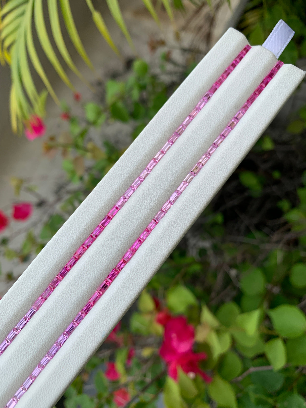 44 piece ruby pink sapphire baguette ombre strand 6.51 ctw wholesale