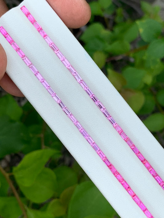 Natural ruby and pink sapphire ombre baguette gemstone strand 4x2mm calibrated