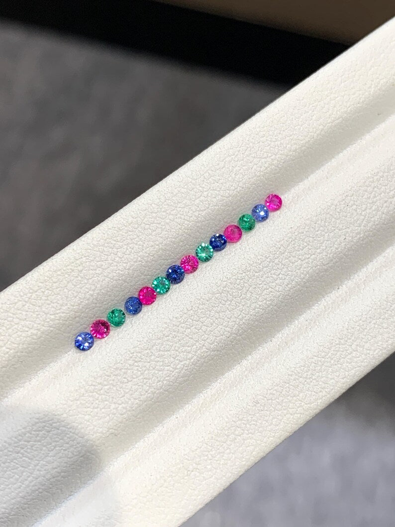 Natural blue Sapphire pink Ruby green Emerald matched loose gemstones ready to set