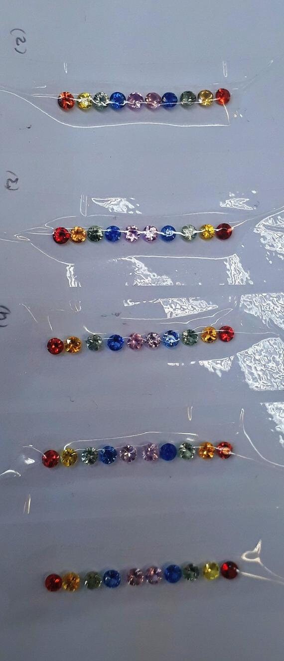 3MM Top Quality Rounds Natural Rainbow Sapphires Ring Set