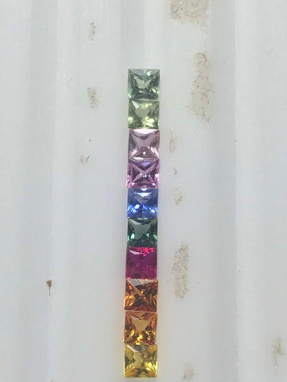2.7mm princess-cut rainbow sapphire ring set, photo 5