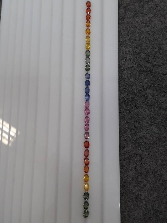 4x6mm Oval Rainbow Sapphires Tennis Bracelet 7inch 17.50 Carats 28 stones