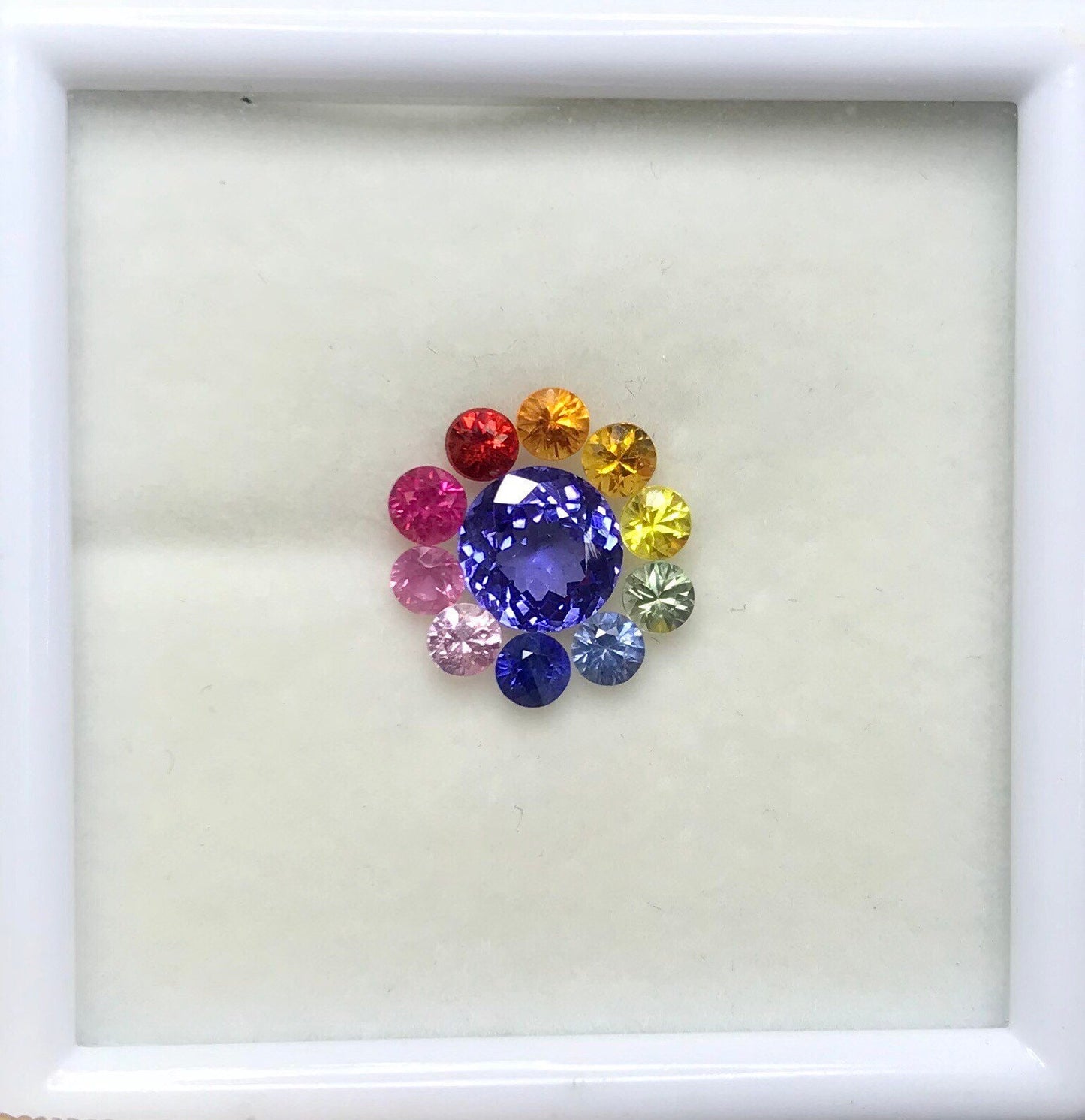 2.7mm Rainbow Sapphires with Tanzanite center Stone 5.5mm Ring Set