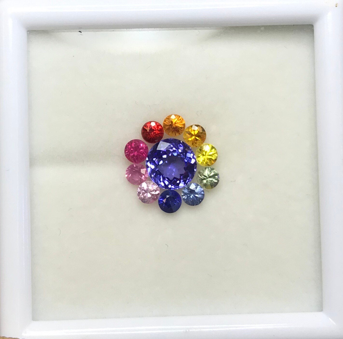 2.7mm Rainbow Sapphires with Tanzanite center Stone 5.5mm Ring Set