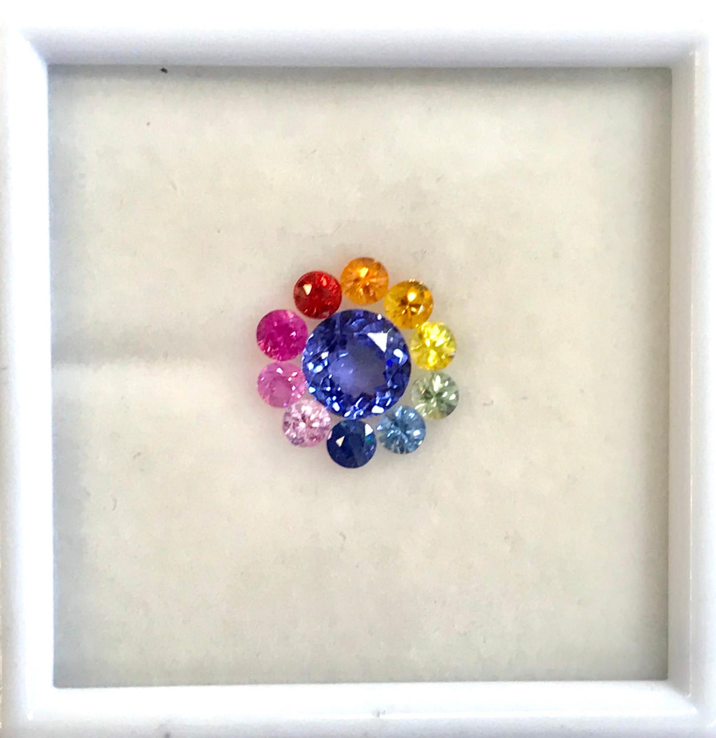 2.7mm Rainbow Sapphires with Tanzanite center Stone 5.5mm Ring Set