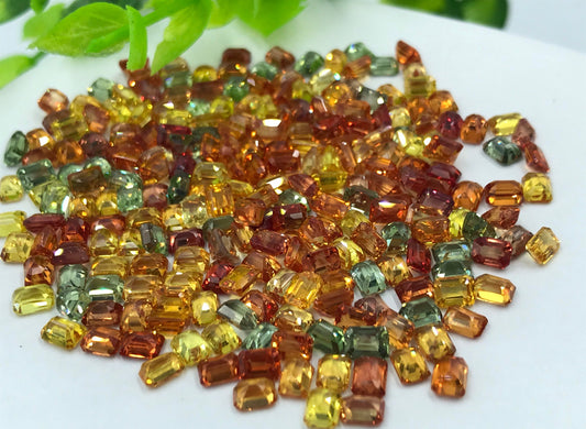 4x3mm  Top Quality Emeraldcut 3 Colors Orrenge Green Yellow Sapphires Good Quality Loose Stones 10 Stones Sevral Pack