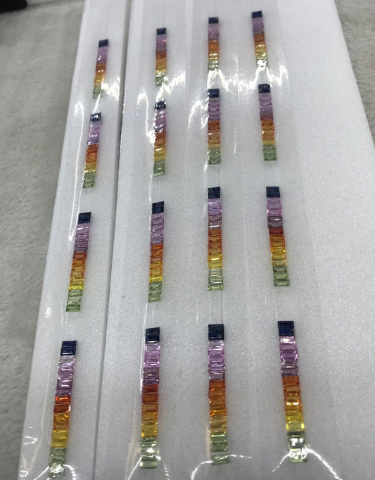 4x2mm Baguettes cut Rainbow Sapphires Ring Set Beautiful Design