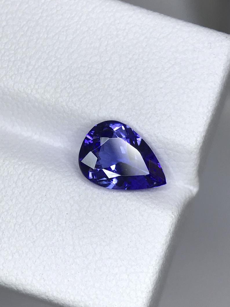 1.92 Carats Natural Flawless Top Blue Color Pear Cut Tanzanite Merelanimine December Birthstone Lt #26