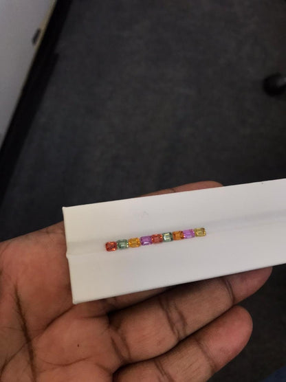 4x3mm rainbow sapphire emerald cut ring set, photo 4