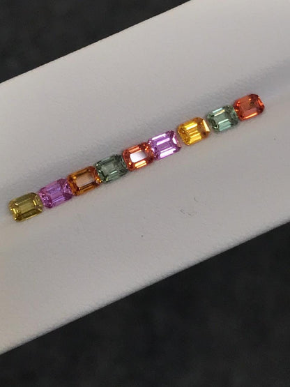 4x3mm rainbow sapphire emerald cut ring set, photo 3