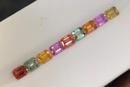 4x3mm rainbow sapphire emerald cut ring set, photo 2
