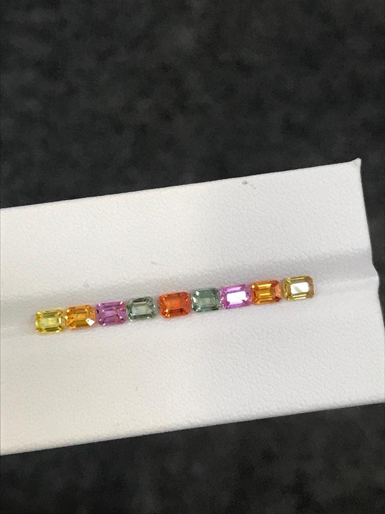 4x3mm Emerald cut Rainbow Fancy sapphires Good Quality loose stones 1 ring  Set #lot3