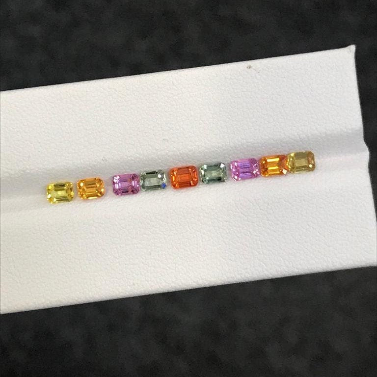 4x3mm Emerald cut Rainbow Fancy sapphires Good Quality loose stones 1 ring  Set #lot3