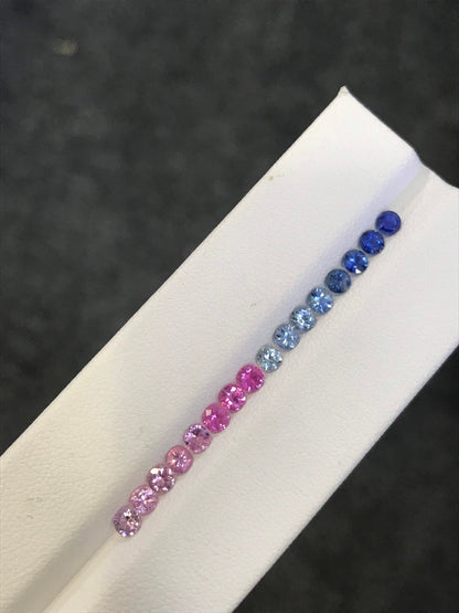 3.2mm blue-pink sapphire round ring set, photo 3
