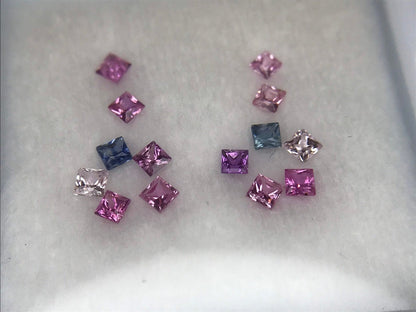 2.3mm fancy sapphire princess earring set, photo 1