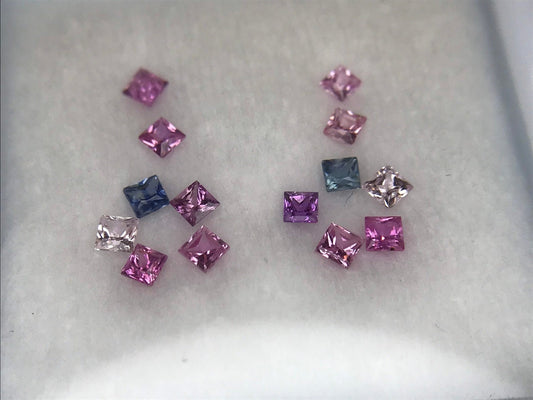 2.3mm Fancy sapphires Square Princes cut Earring Set 14 Stone