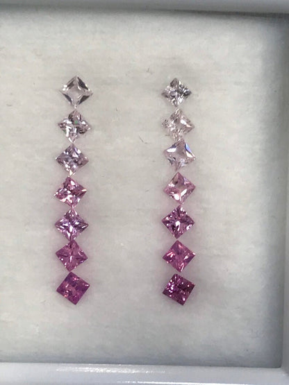 2.3mm pink sapphire princess earring set, photo 1