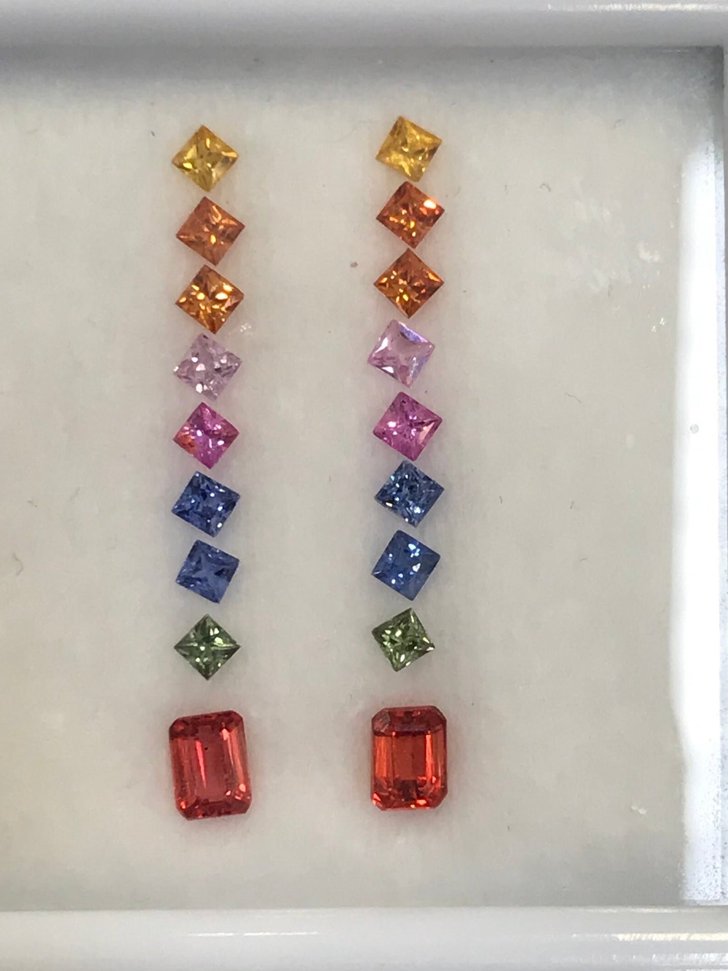 2mm Fancy Rainbow sapphires Square Princes Emerald cut Earring Set