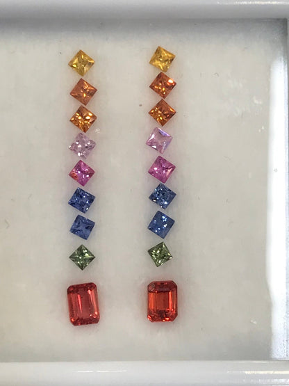 2mm rainbow sapphire princess earring set, photo 3