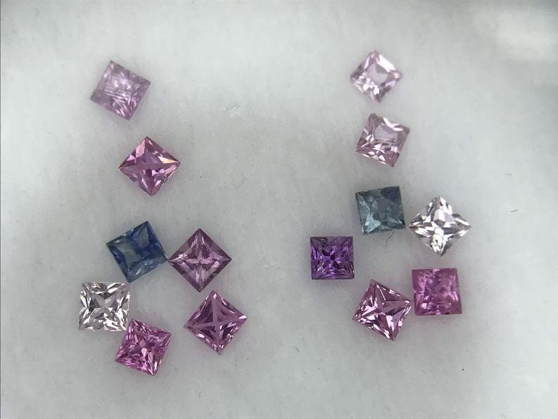 2.3mm Fancy sapphires Square Princes cut Earring Set 14 Stone