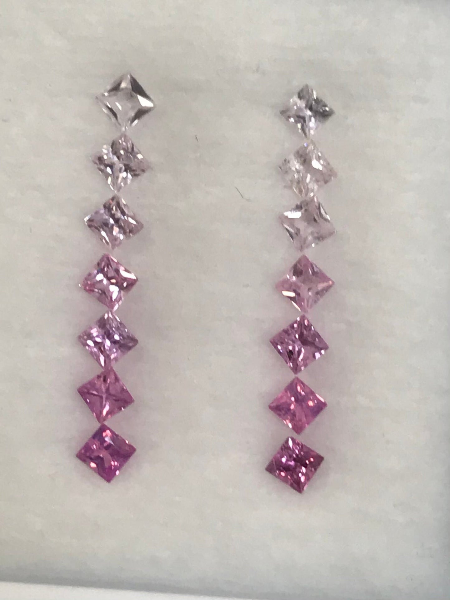 2.3mm Fancy Pink Sapphires Light to dark Pink Square Princes cut Earring Set 14 Stone