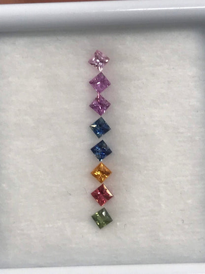 2.3mm rainbow sapphire princess ring set, photo 1