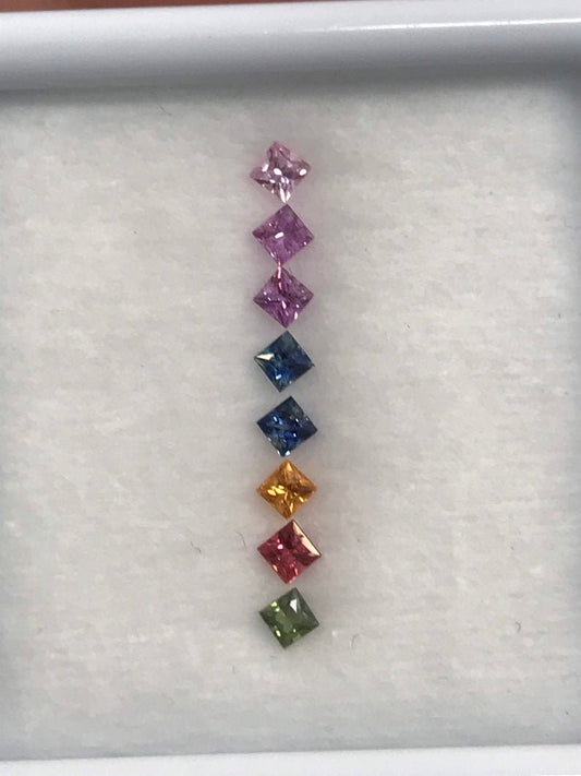 2.3mm Fancy Rainbow sapphires Square Princes cut Ring Set 8 Stone