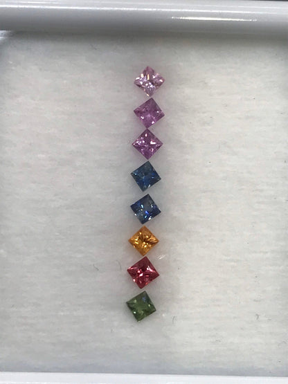 2.3mm rainbow sapphire princess ring set, photo 2