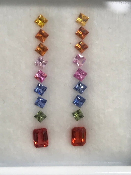 2mm Fancy Rainbow sapphires Square Princes Emerald cut Earring Set