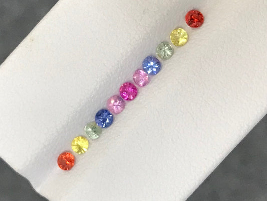 2.5mm Rainbow Sapphires Rounds Ring Set 11 Stones