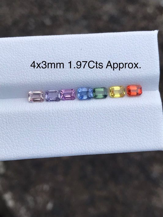 4x3mm Rainbow Sapphires Emerald Cut 7 Stones Ring Set