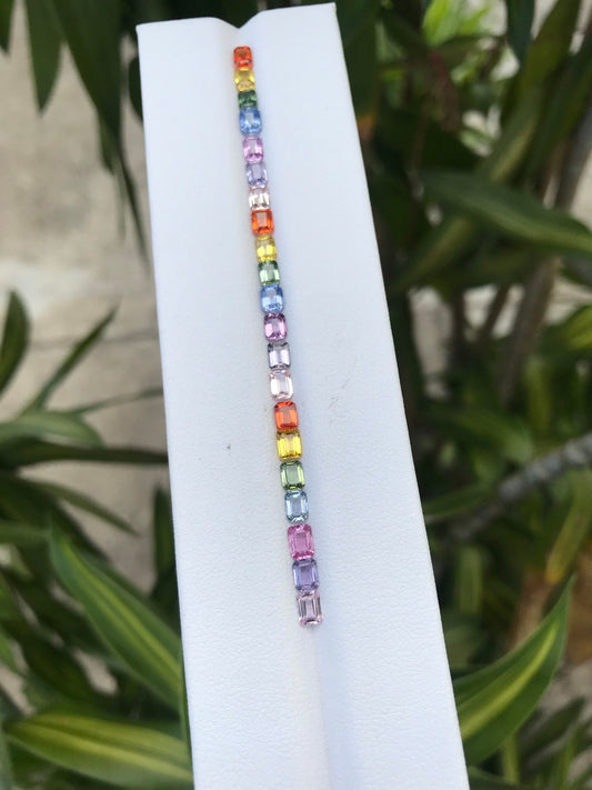 4x3mm Rainbow Sapphires Emerald-cut  21 Stones 3.5inch