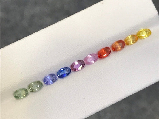 5x3mm Ovals Rainbow Sapphires Ring Set 10 Stones