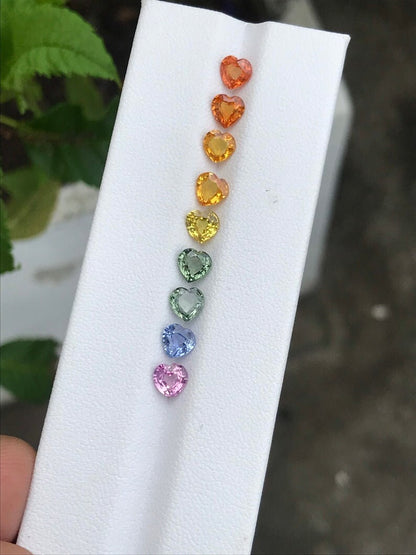 5mm rainbow sapphire heart cut ring set, photo 5